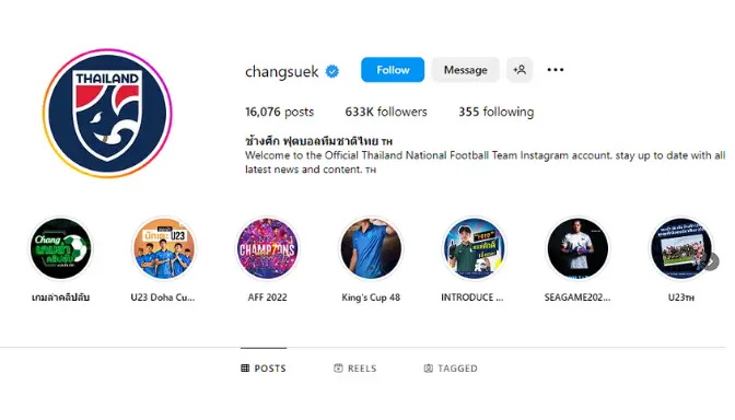 Ilustrasi akun Instagram timnas Thailand