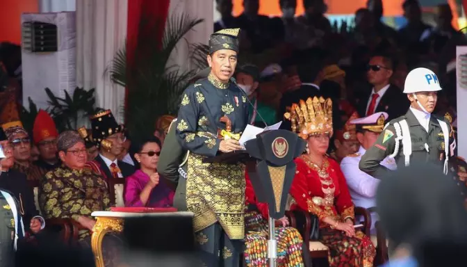 Upacara Hari Lahir Pancasila di Lapangan Selatan Monas, Jakarta Pusat. Upacara dipimpin langsung oleh Presiden RI Joko Widodo