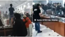 Kerusuhan Demo Kawal Putusan MK di Majene, Gedung DPRD Dirusak, Foto Jokowi Dirobek