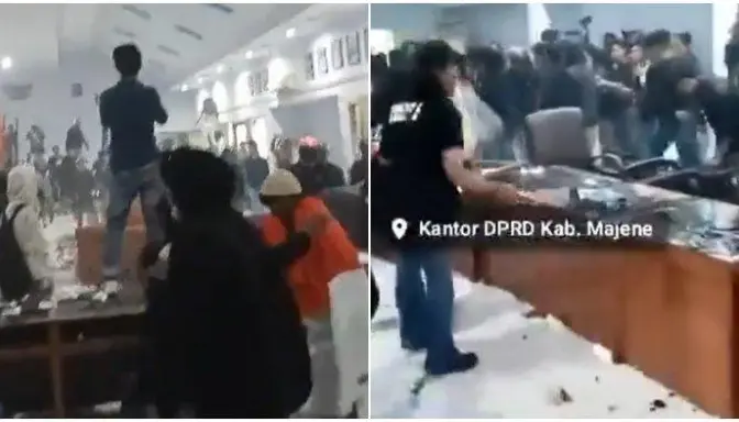 Kerusuhan Demo Kawal Putusan MK di Majene, Gedung DPRD Dirusak, Foto Jokowi Dirobek